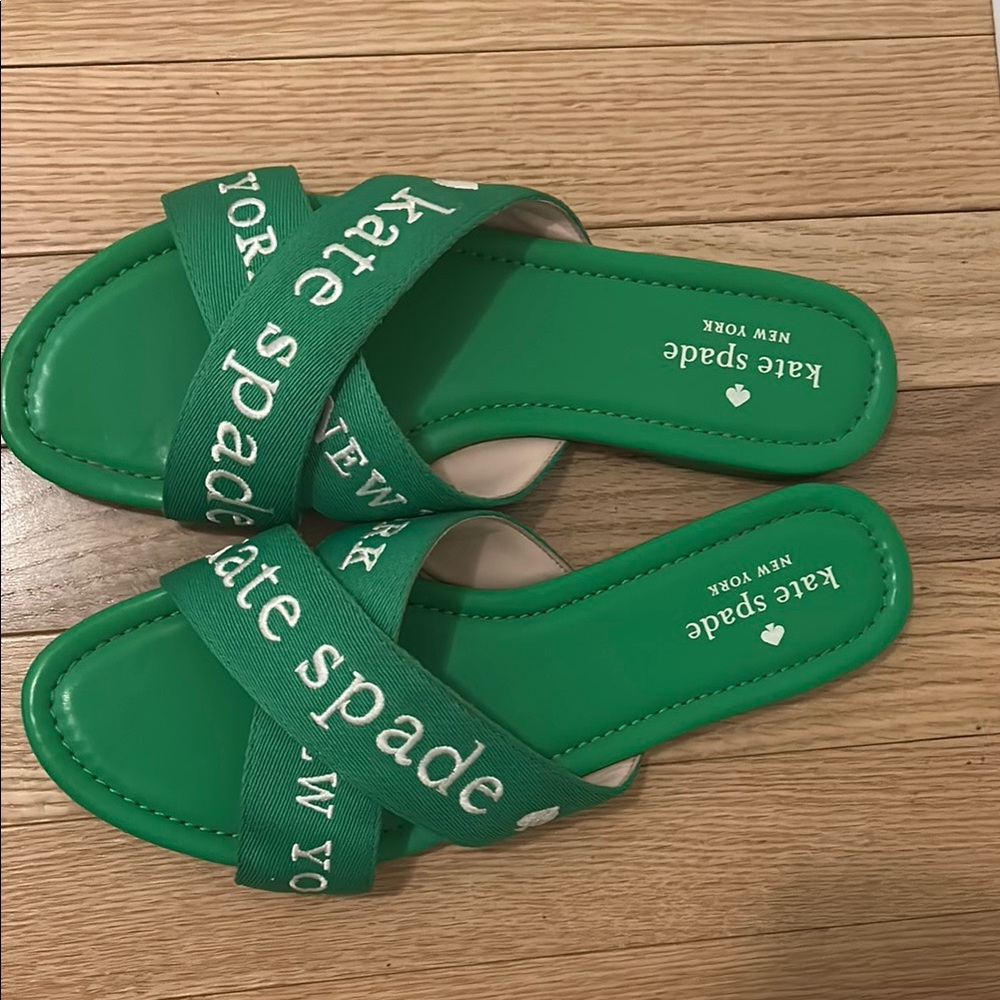 Kate Spade Green Cross-Strap Slides